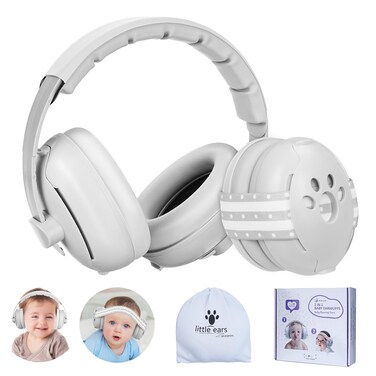 Ceuku 2-in-1 Baby Ear Muffs Noise Protection, Baby Noise Cancelling Headphone with Adjustable Stretchy Band for Infants Hearing Protection from Festival Concerts, Sport, Travel and Plane, Grey