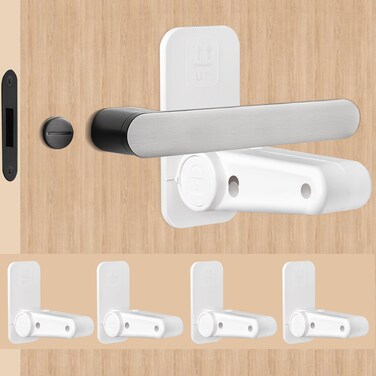4 Pack Improved Door Locks for Kids Safety - Techoln Child Proof Door Lever Lock - Durable ABS with 3M Adhesive Child Door Lock, No Drilling Child Safety Locks for Doors