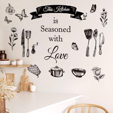 Wall Stickers Kitchen Quotes This is Seasoned with Love Kitchen Wall Decals Wall Arts Stickers Wall Decor for Dining Room Home Office School Coffee Shop