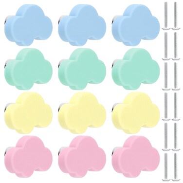 Geelin 12 Pcs Silicone Cloud Shape Cabinet Knobs with Screws Soft Cabinet Handle Pulls Cartoon Dresser Knobs for Girls Boy Kids Baby Nursery Kitchen Door Drawer Closets Cupboards, 7 Morandi Color