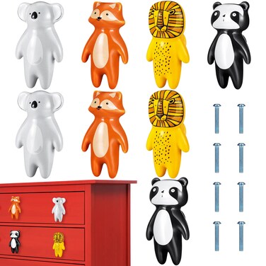 8 Pieces Cute Animal Knobs Kids Handles Ceramic Knobs Child Drawer Pulls Animal Cabinet Handles Lovely Cupboard Knobs Nursery Drawer Handles with Screws for Room Bedroom Bathroom Kitchen Door Dressers
