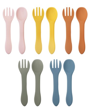 10 Pcs Silicone Baby Spoons and Baby Forks, Chewable Baby Utensils for Self-Feeding, Silicone Baby Utensils, Kids Utensils for Over 6 Months Babies Spoon toddler utensil