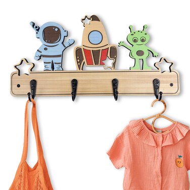 Midrean Kids Nursery Cute Coat Rack Wall Mount-13.7" Long Wooden Children's Towel Wall Hanging Hooks
