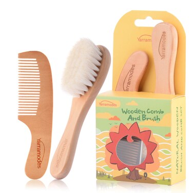 YarraModes Baby Goat Hair Brush and Comb Set for Newborns &amp; Toddlers  Eco-Friendly Safe Brush   Natural Wooden Comb   Soft Bristles for Cradle Cap   Perfect Baby Shower and Registry Gift