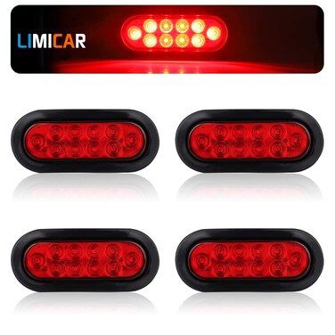 LIMICAR 4 Red Oval Trailer Lights, 6" 10 LED Flatbed Light Kit, LED Tail Lights for Trucks, Trailer Tail Lights LED, Stop Turn Tail Brake Light w/Rubber Grommet for 12V Truck Trailer RV UTV