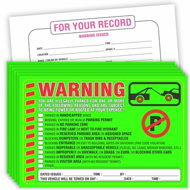 Parking Violation Stickers Notice (Pack of 50) Tow Warning You are Illegally Parked Multi Reasons - Large Size 6" X 9" &ndash; Green
