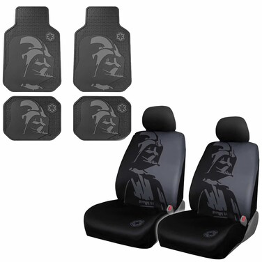 8pc Star Wars Darth Vader Black Seat Covers Front Rear Rubber Floor Mats Set New