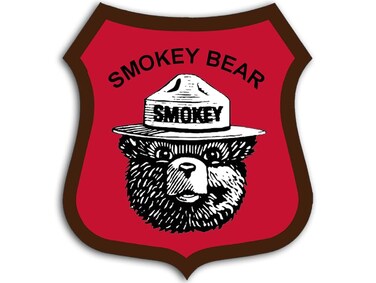 Red Smokey Bear Shield Shaped Sticker (Logo Forest Hike Camp Fish Smoky Vinyl Decal for Cars, Trucks and Laptops (3 inch)