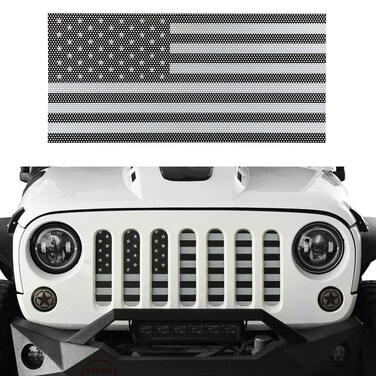 Hooke Road Wrangler Grill Insert US Flag Front Mesh Grille Screen Bug Deflector for 2007-2018 Jeep Wrangler JK &amp; Wrangler Unlimited (Black&amp;White Old Glory)