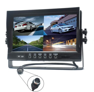 Padarsey 9" TFT LCD Car Rearview Quad Split Monitor,Remote Control, 4 Channels 4-PIN Connector Video Inputs Shockproof - 12V-24V 800480HD Screen w/Sunshade Anti-Glare