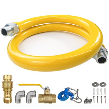 Grehitk 48Inch Gas Hose Connector Kit with 2 Elbow Fittings, 3/4 Quick Disconnect Fittings, Flexible Gas Line for Kitchen Commercial Equipment