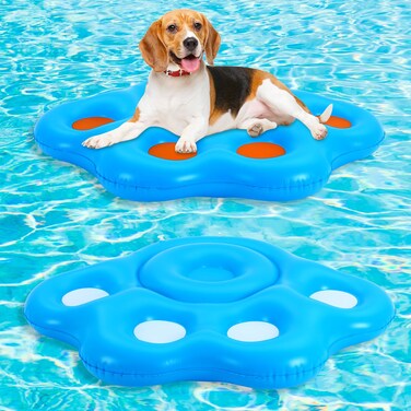 Blueweenly 2 Pcs Large Inflatable Dog Pool Float 50 Inch Dog Paw Shaped Floats Inflatable Stay Dry Pet Swimming Float Ride on Pool Raft for Dogs Up to 110 lb