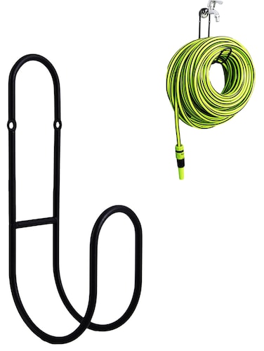 Ywbtflul Hose Holder Wall Mount, Water Hose Holder for Outside, Metal Hose Hanger Holds Up to 100Ft, Hose Hook for Garden Hose, Expandable, Hose Reel, Water Hose (Black x 1)