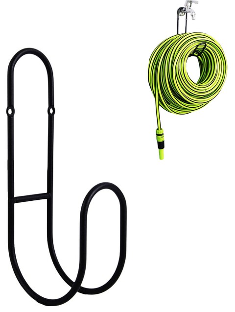 Ywbtflul Hose Holder Wall Mount, Water Hose Holder for Outside, Metal Hose Hanger Holds Up to 100Ft, Hose Hook for Garden Hose, Expandable, Hose Reel, Water Hose (Black x 1)