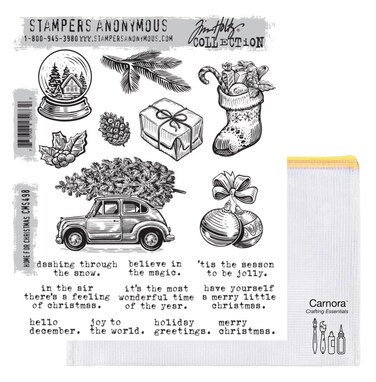 Tim Holtz Stampers Anonymous Home for Christmas Cling Stamp CMS498, Carnora Mesh Storage Bag, October 2024 Release