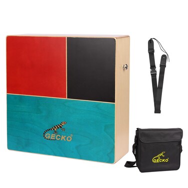 GECKO Cajon, Cajon Drum, Portable Cajon - Dual-Sided Design   One Side with Triple Bongo Tones, One Side Guitar String Cajon Sound   Hand or Brush Play   Made of Birch and Walnut   Includes Oxford Bag