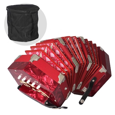 summina Accordion Acordeon Concertina Acordion Accordion Instrument Anglo-style concertina accordion 20-Button 40-Reed Anglo Style with Carrying Bag Leather Hand Strap Red Pine Red