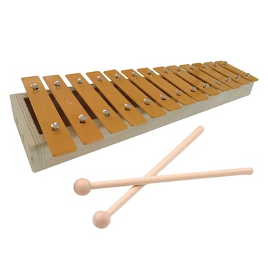 Btuty 13 Notes Glockenspiel Classic Wood Color Xylophone Metal Keys Percussion Rhythm Handheld Musical Instrument with 2 Mallets Gift for Beginners
