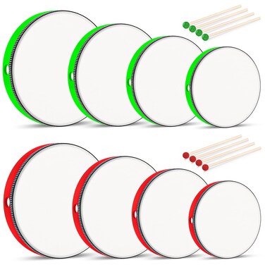 8 Pieces Kids Hand Drums Wooden Frame Drum with Drum Stick, 12 Inch 10 Inch 8 Inch 6 Inch Educational Musical Instruments for Adults Drums Beginners for Home School Party Supplies (Elegant Color)