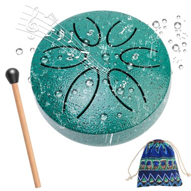 Transni Rain Drum for Outside Garden, 3 Inches 6 Tones Steel Tongue Musical Instrument Drum Rain Chime, Musical Instruments for Gift With Drum Bag, Music Book, Drum Mallets (Green)