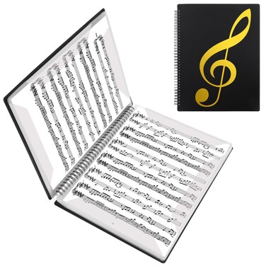 Sheet Music Folder, 2pcs 60 Pages Capacity, Sheet Music Binder/Holder, Spiral Binder Organizer for Sheet Music Storage, Fits Letter Size 8.5 x 11 in/ A4, Writable &amp; Detachable Choir Folder (Black)