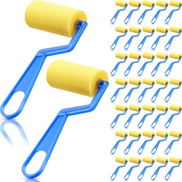 Tenceur 50 Pieces 3 Inch Foam Paint Rollers Painting Sponge Roller Small Sponge Paint Roller with Plastic Handle for Young Artists Kids Early Educational Graffiti Painting Art Craft Supplies