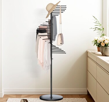 lesolar Scarf Display Rack Freestanding, Metal Scarf Racks Space Saving Shelves, Spiral Scarf Holder with 30 rods, Commercial Hijab Stand Belt Pants Hanger for Clothing Store Commercial Home