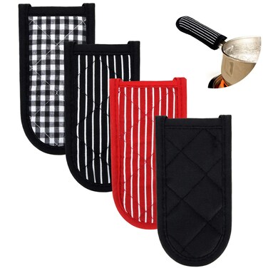 Patelai 4 Pieces Pot Handle Holder Covers Heat Resistant Pan Sleeve Grip Cotton Cast Iron Skillet Handle Covers Non Slip Pan Holders Pan Handle Covers Washable for Kitchen Home Cooking BBQ Cookwares