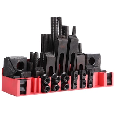 58 PCS T-Slot Clamping Kit, Milling Machine T-Slot Clamping Kit with Wall Mount Storage Rack, Mill Machinist Set for Metal Processing, 1/2" Table Slots, 3/8-16" Studs, 7/8" T-Nuts