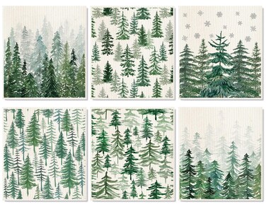 AnyDesign 6Pcs Christmas Swedish Dishcloths Watercolor Forest Pine Tree Kitchen Towels Winter Xmas Reusable Cotton Absorbent Dish Towels for Home Party Housewarming Cleaning, 7 x 8 Inch