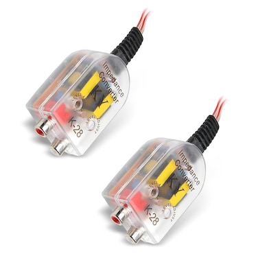 JawGrew 2 Pack Car Speaker Output to RCA Line Control Audio Signal Converter, High Frequency to Low Frequency Desgin, CD Player Wiring Adapter, Universal for Most Cars (Transparent)