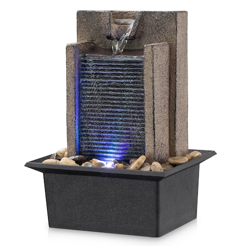 Amootek Tabletop Fountain Waterfall Fountain Office Tabletop Fountain Includes Many Natural River Rocks Decorated with Colorful Light 6.3&quot; L x 5.12&quot; W x 8.66&quot; H
