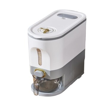 Gagee 11 Lbs Rice Dispenser, Grain Container Storage with Lid Measuring Cylinder Moisture Proof Household Cereal Dispenser Bucket for Kitchen Soybean Corn,Grey