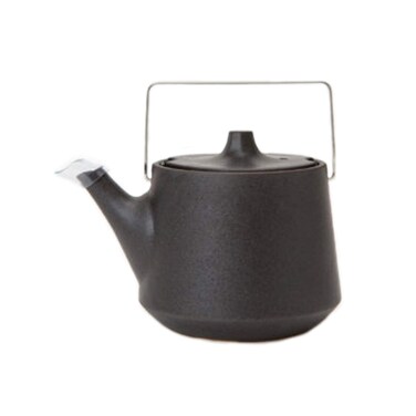 Japanese Kyusu Earthenware Teapot, Stainless Handle, Stylish Mino Ware, 10 fl oz, Made in Japan - Black