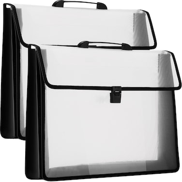 Skyygemm 2 Pcs File Folder with Handle PP Plastic Transparent A3 Portfolio Oxford Cloth Edge Waterproof and Button Closure File Wallet Document Folder Organizer for Office School Home, Black