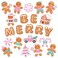 Whaline Christmas Paper Cutouts Pink Gingerbread Man Cut-Outs Be Merry Bulletin Board Decoration Set with 100Pcs Glue Points for Xmas Winter Party Classroom, 46Pcs