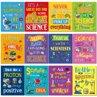 Seajan 12 Pcs Science Classroom Posters Positive Chemistry Poster Science Posters for Classroom Science Classroom Decor Painting for Wall Middle School Laboratory Art Decoration, 8 x 10 Inch, Unframed