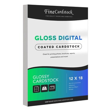 Double-Sided Gloss Digital C2S Cardstock &ndash; Perfect for Color Laser Printing, Design Proposals, Flyers, Brochures   12 x 18   Glossy 80lb Cover   94 Bright   Acid Free, Coated Finish   50 Sheets