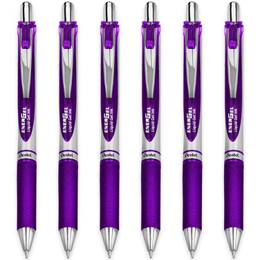 Pentel EnerGel XM BL77 - Retractable Liquid Gel Ink Pen - 0.7mm - 54% Recycled - Violet Ink - Pack of 6