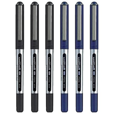 uni-ball Eye Micro Ub-150 Gel Ink Pen - 0.5 mm - Pack of 6-3 x Black, 3 x Blue