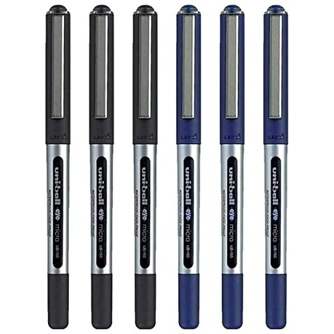 uni-ball Eye Micro Ub-150 Gel Ink Pen - 0.5 mm - Pack of 6-3 x Black, 3 x Blue