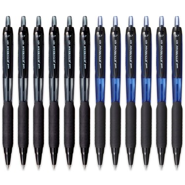 uni-ball Jetstream SXN-101-7N Retractable Rollerball Pens - 0.7mm Nib Tip - Black &amp; Blue Ink - Pack of 12