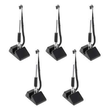 NUOBESTY Secure Counter Pens, 5pcs Desktop Gel Ink Pens with Adhesive Backed Base Reception Pens for Bank Office Hotel Home Black