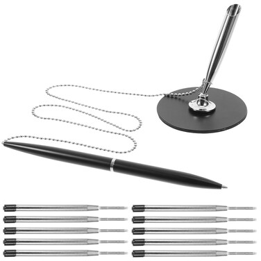 DIYEAH 1 Set Desk Pen with Chain - Adhesive Security Pen Holder Black Desk Pen with Chain Ink Reception Counter Pen for Home Office