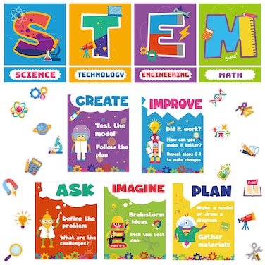61 Pack Science Classroom Decor Science Posters Stem Classroom Decorations Science Bulletin Board Cutouts Classroom Decals for Teachers Preschool Elementary Middle School Office Party Supplies