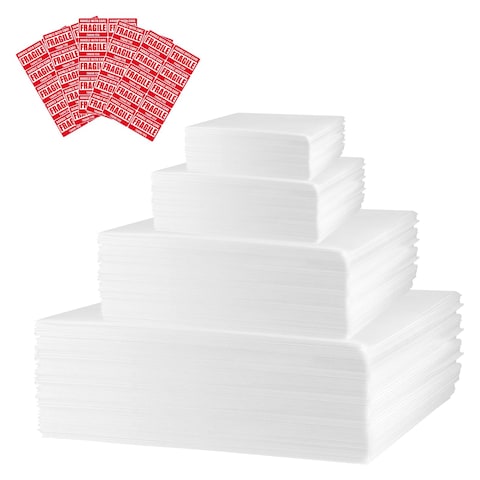 Yugada 160 Pack Foam Pouches Cushion Foam 4 Sizes Moving Foam Wrap Pouches, Packing Cushioning Supplies Moving Supplies Packing Materials for Moving Dishes (Come with 160 Pcs Fragile Stickers)