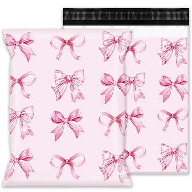Whaline 100Pcs Pink Bow Poly Mailer Valentine's Day 10 x 13 Inch Watercolor Bowknot Mailing Bag Preppy Cute Bowtie Self-Sealing Plastic Packaging Envelope Bag For Small Business