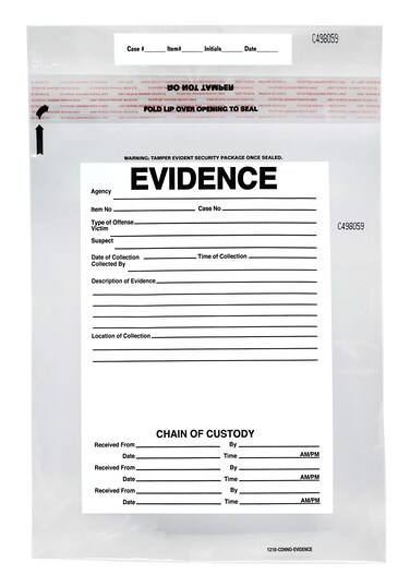 SECUR-PAK 100pk Evidence Bags, 12"x16" Transparent, Tamper Resistant Closure with Serialized Numbering