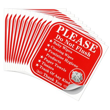 12Pcs Please Do Not Flush Sign 6"x 6"Self-Adhesive Do Not Flush Anything Except Toilet Paper Sign Decal Self-Adhesive Bathroom Etiquette Sign Restroom Rule Sign Sticker Warning Decal for Home Business