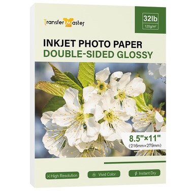 Transfer Master Double Sided Thin Photo Paper Glossy 8.5x11 Inch 32lb for Inkjet Printers Dye Ink 120gsm for Menu Flyer Brochure Printing 50 Sheets